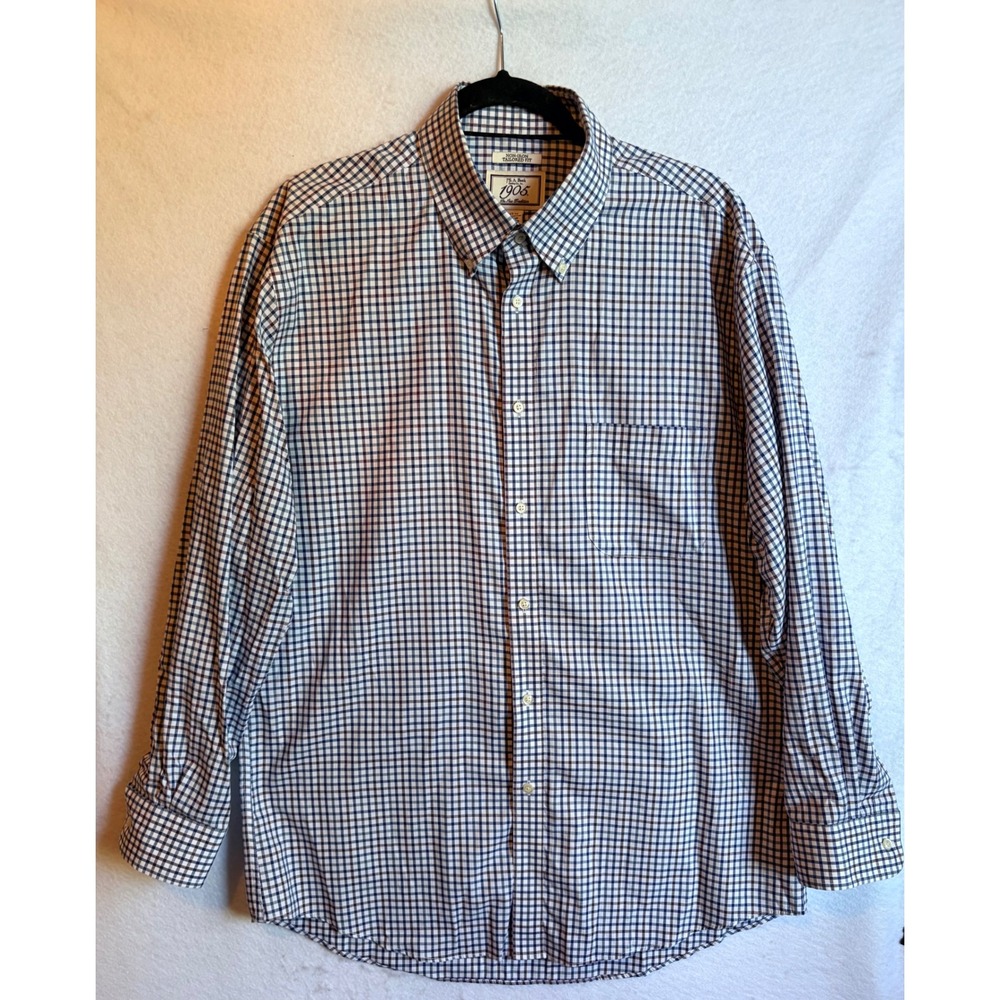 Jos A Bank 1905 Tailored Fit Non-Iron Gingham Shirt Mens 17-34 Blue White Check